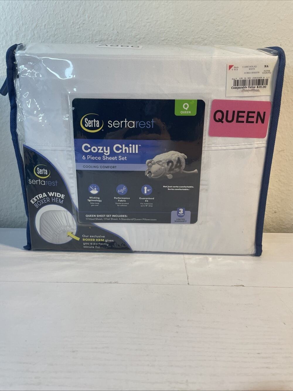 Serta Cozy Chill Queen Sheet Set 6pc White Cooling Performance Fabric NWT